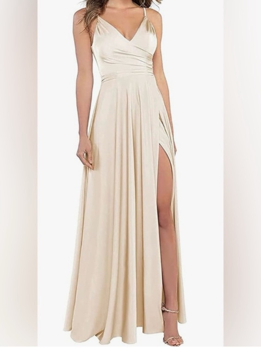 NWT Champagne Satin Bridesmaid or Prom Dress, Size 10, King Novia, corset back